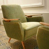 Club Chair fabric with armrests teak 50s 60s