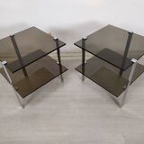 Vintage chrome smoked glass side tables