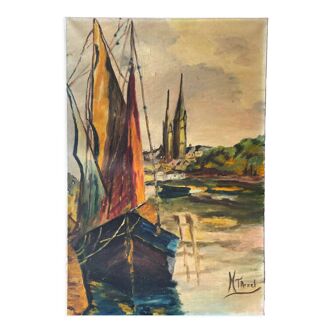 Tableau sans cadre huile sur toile marine vers 1950