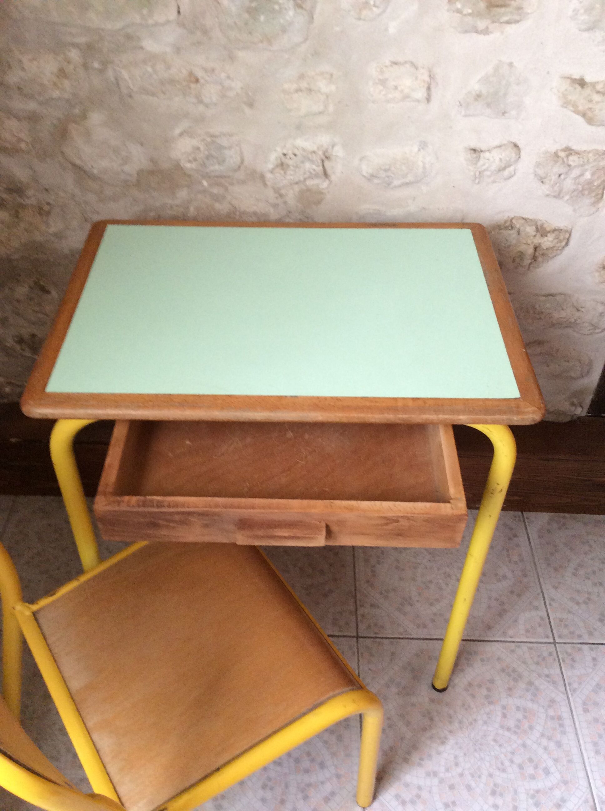 School desk and chair