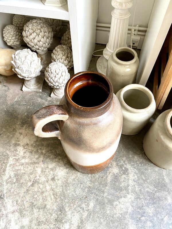 Vase W. Germany en céramique émaillée marron et beige