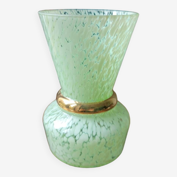 Green and gold Clichy glass vase