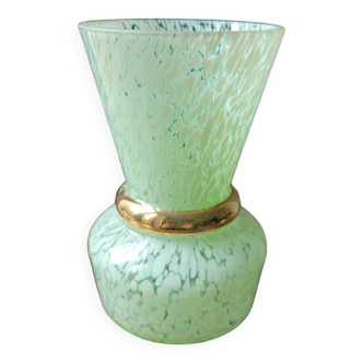 Green and gold Clichy glass vase