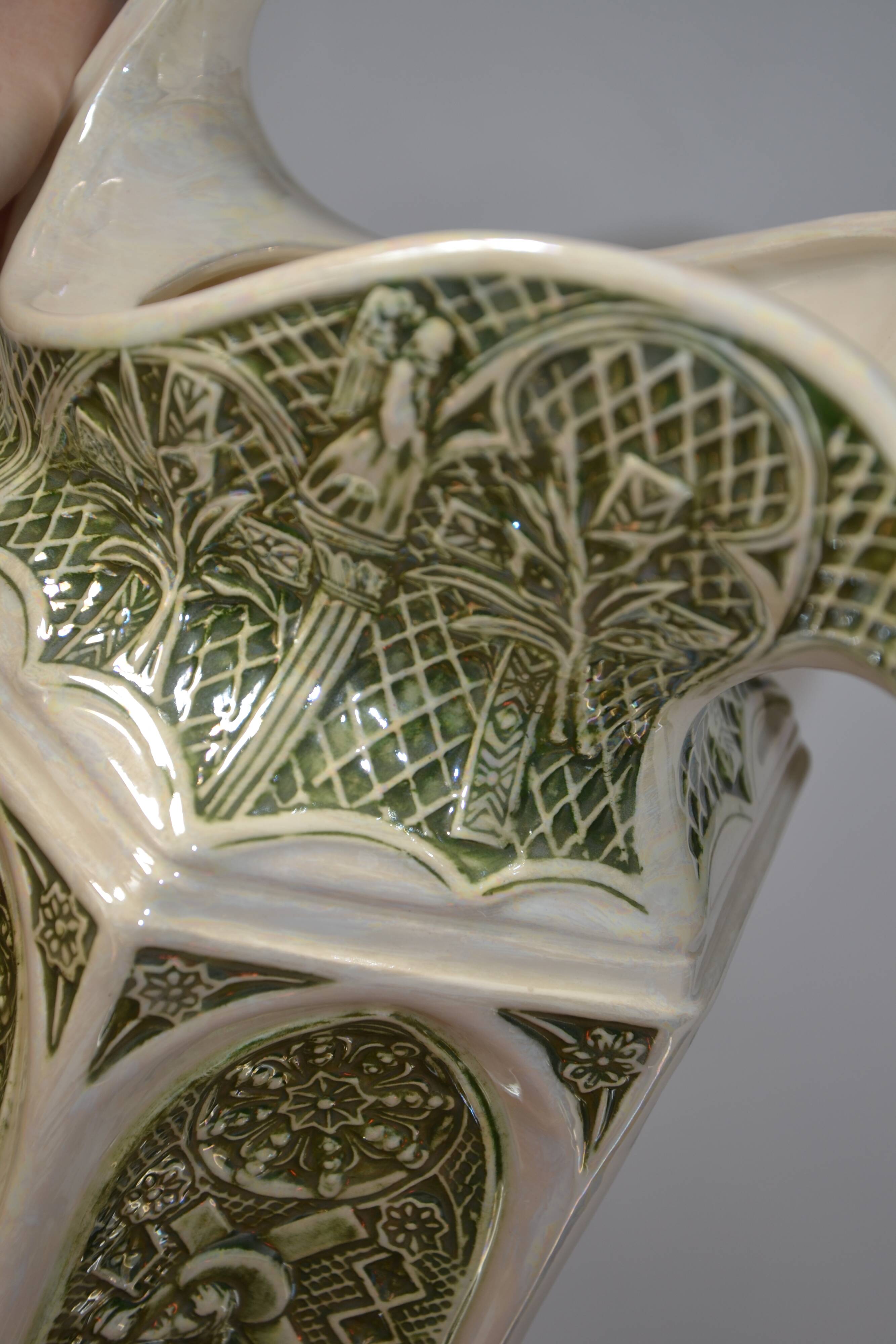 Decorative pitcher/sculpture in ceramic signed JMS