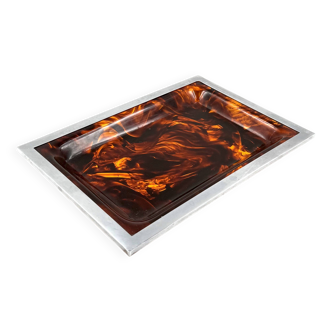 Brass and tortoiseshell lucite tray, Italy 1970s