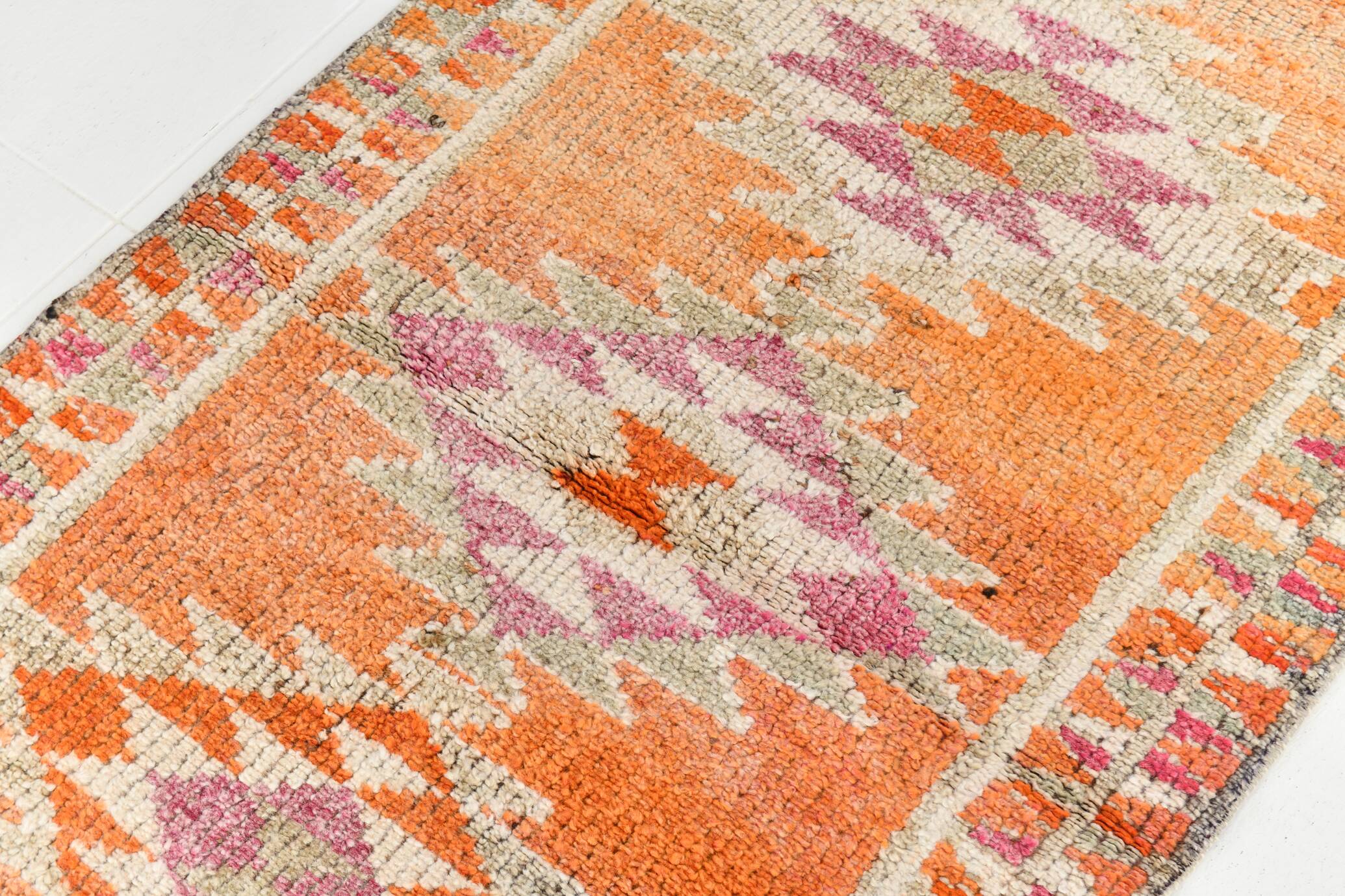 3x12 Soft Orange & Pink Handwoven Geometric Pattern Turkish Runner,87x352Cm