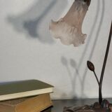 Water lily lamp in brass and glass paste, art nouveau style.