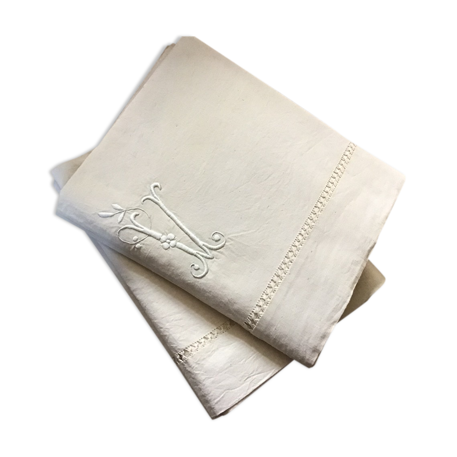 Pair of antique sheets marked "CV"