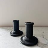 Brutalist cast iron candlestick holders