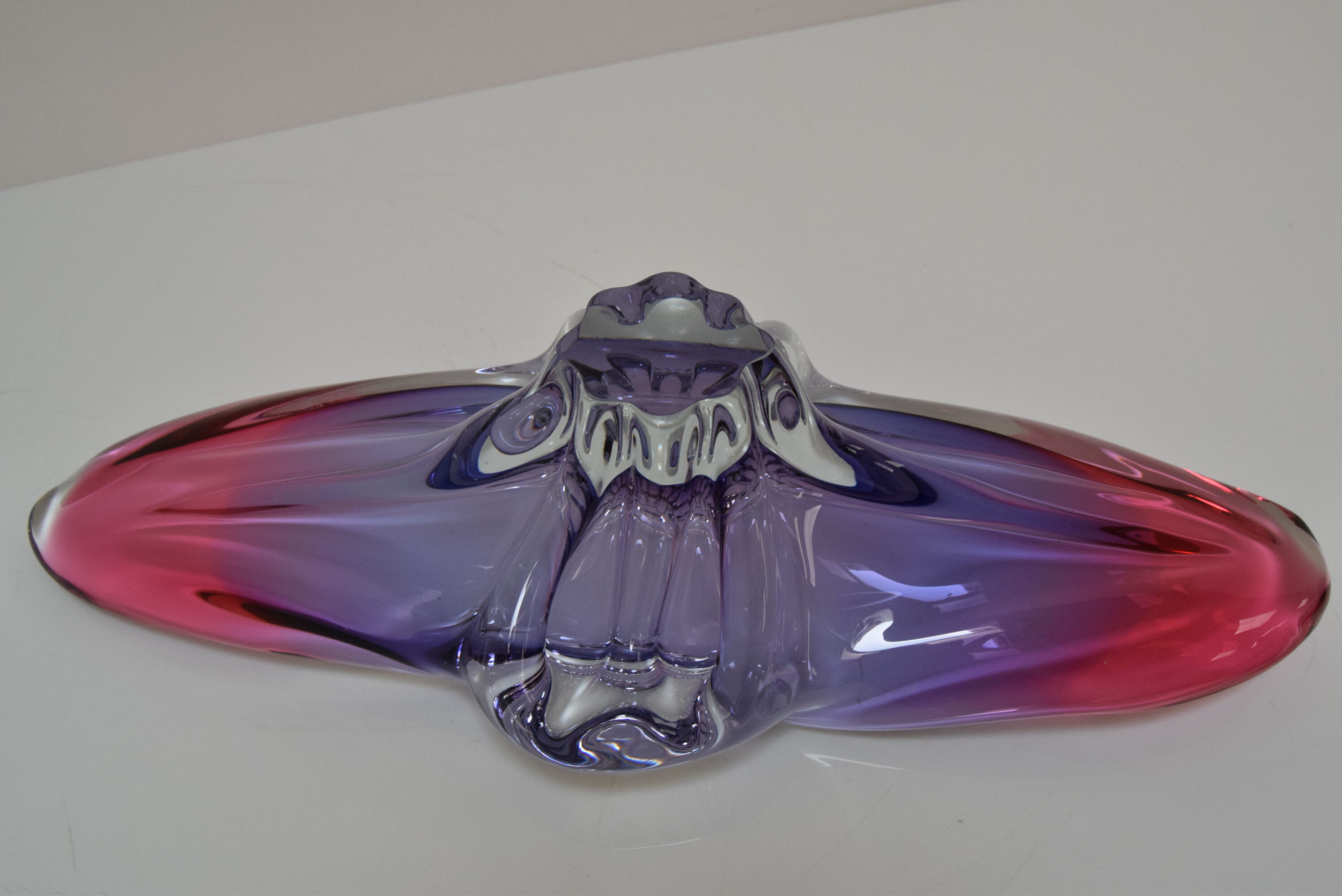Art Glass Oblong Bowl by Josef Hospodka for Glasswork Chřibská,1960'