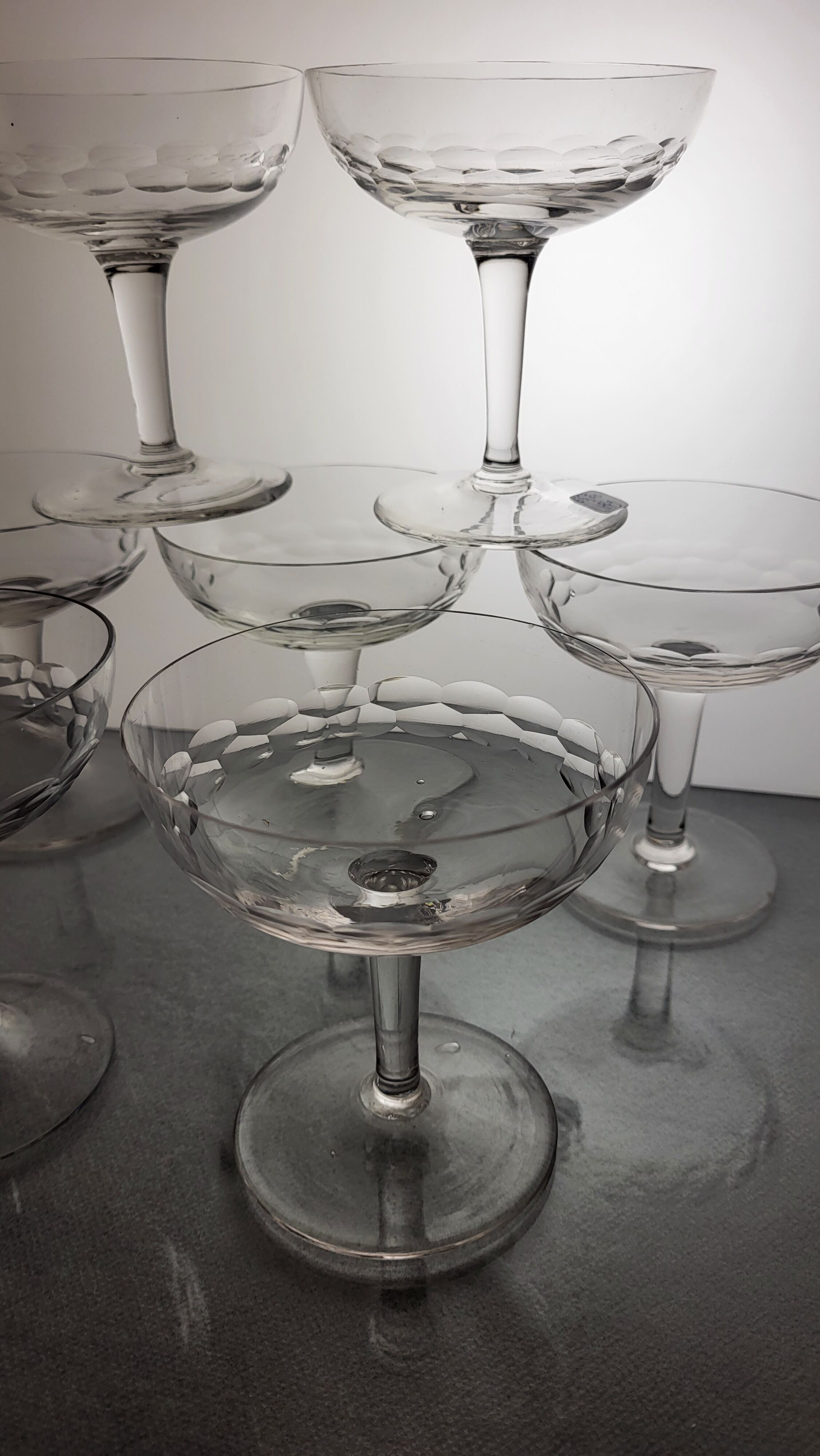 Set of 7 blown glass champagne glasses