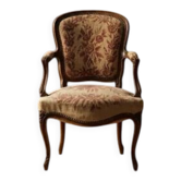 Vintage Louis XV style carved armchair with floral upholstery, 20th century, 90 × 58 cm