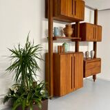 Antique modular shelf in solid French elm from the 60s, vintage
