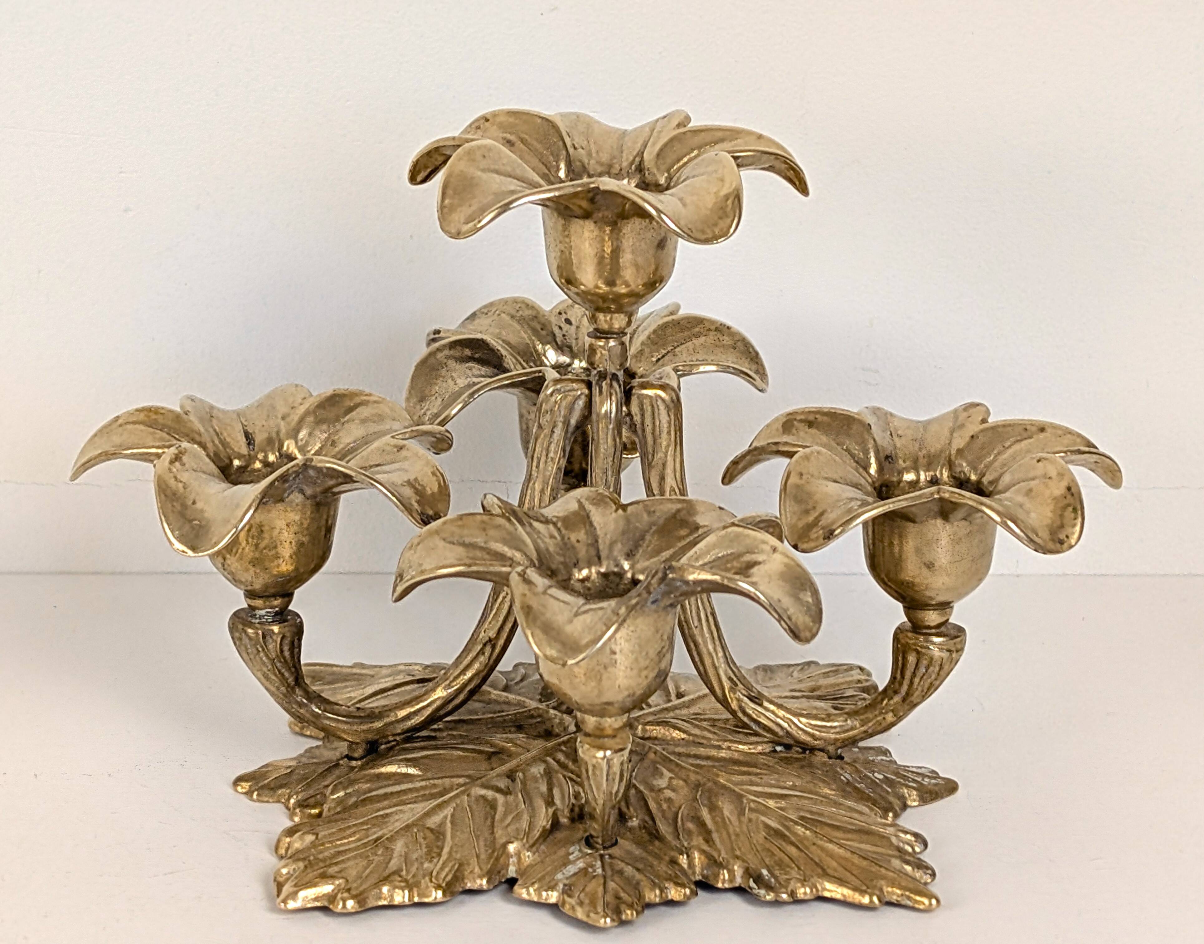 Brass flower candle holder