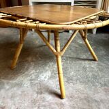 Table basse en bois et rotin, années 1960