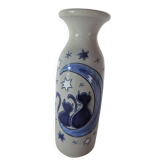 Salt-glazed stoneware vase from Betschdorf by Fortuné Schmitter – cats, moon and star