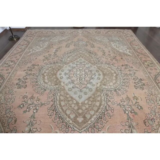 1970s Vintage Persian Handmade Wool Cotton Orange Area Rug 285x381