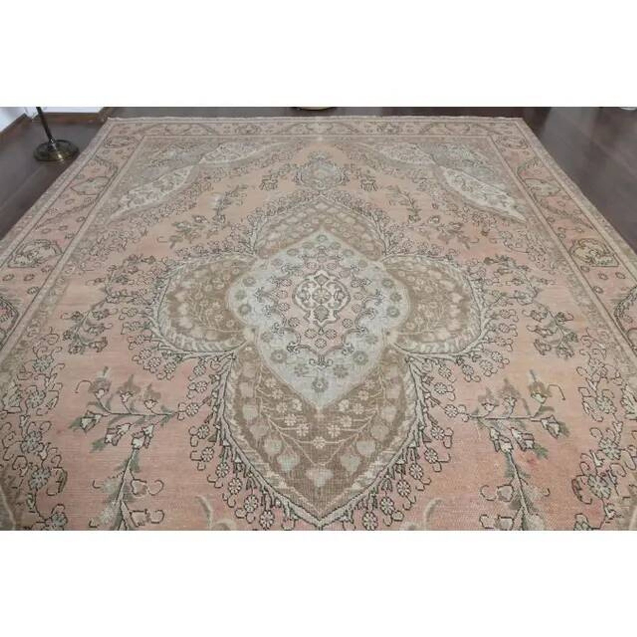 1970s Vintage Persian Handmade Wool Cotton Orange Area Rug 285x381