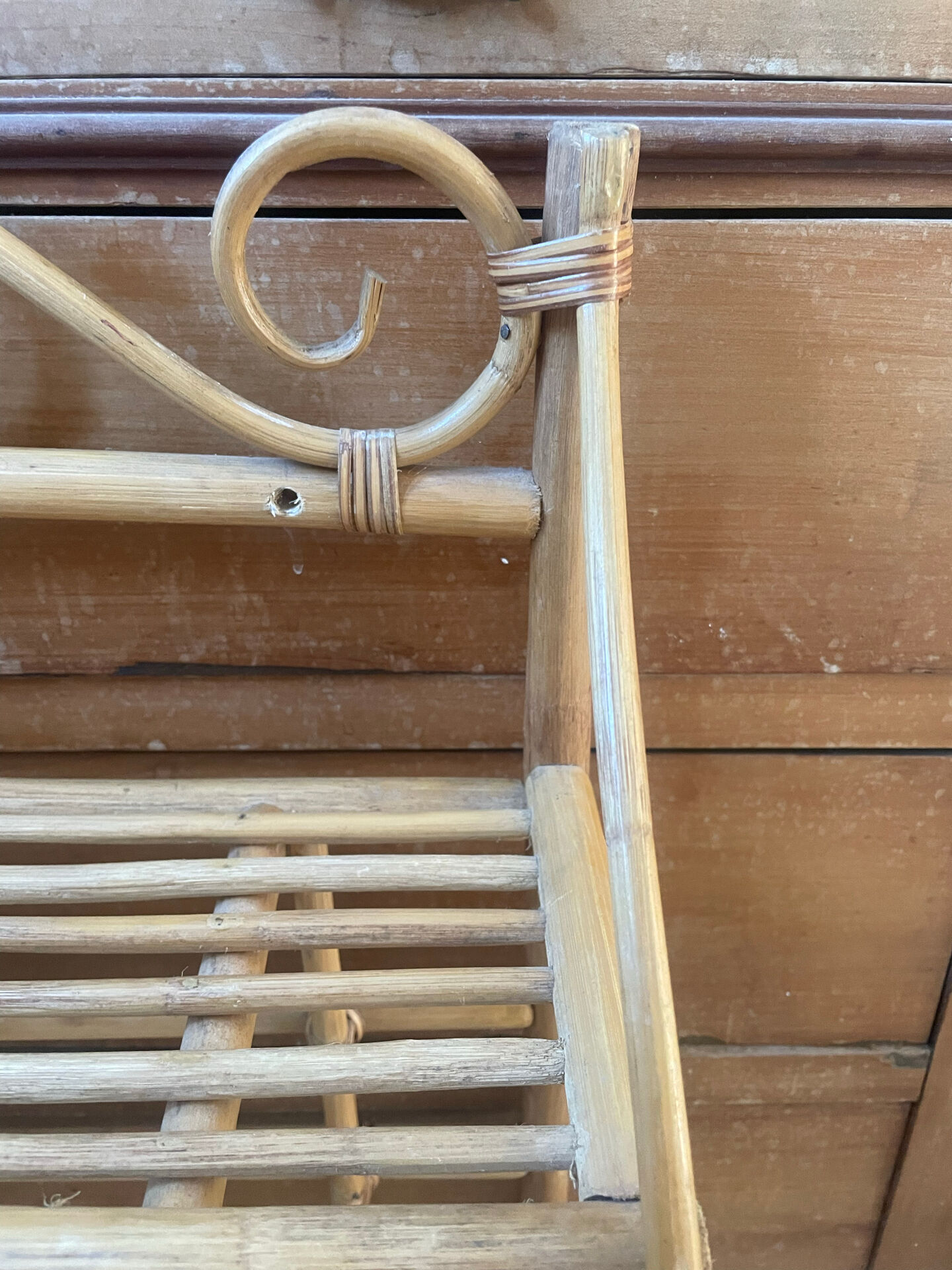 Vintage bamboo and rattan wall coat rack