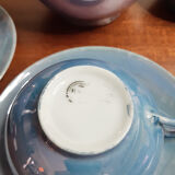Service à thé en porcelaine fine japonnaise  bleu nacré et or
