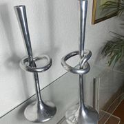 Pair of large aluminium bow candlesticks, Italy, 1970.