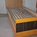 Double bed Mid-Century in brown and black wood, 1960s, Czech production.