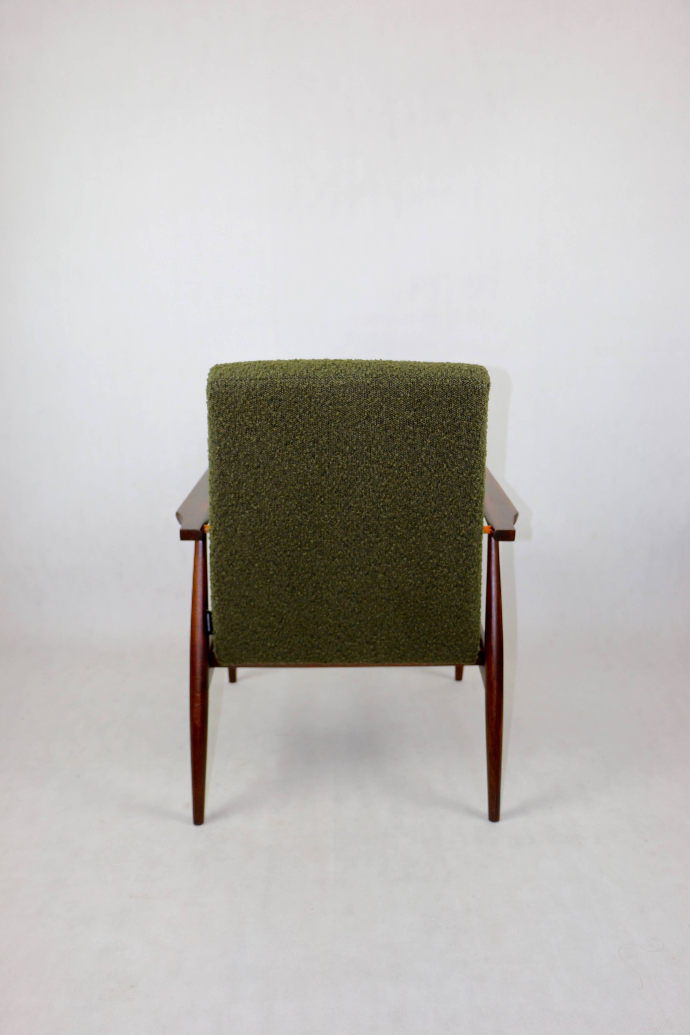 Armchair 'Lis', 1970s olive boucle, design by Henryk Lis - 2 pieces available