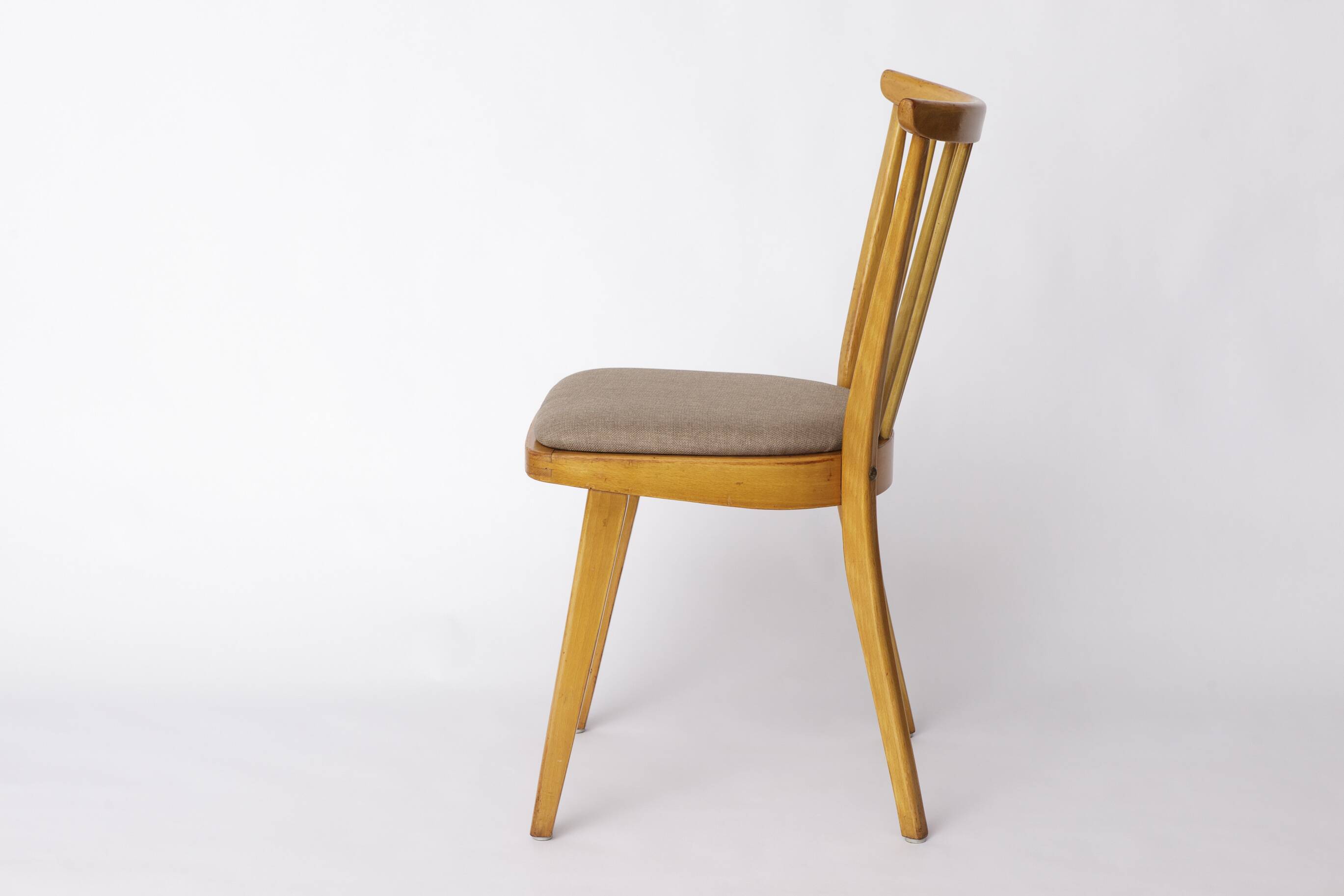 Vintage Beech Wood Kitchen Chair – 1960s German Design, Grey Upholstery