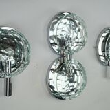 Set of three Cristal Art sconces in chrome and cut glass. Italy 1970s