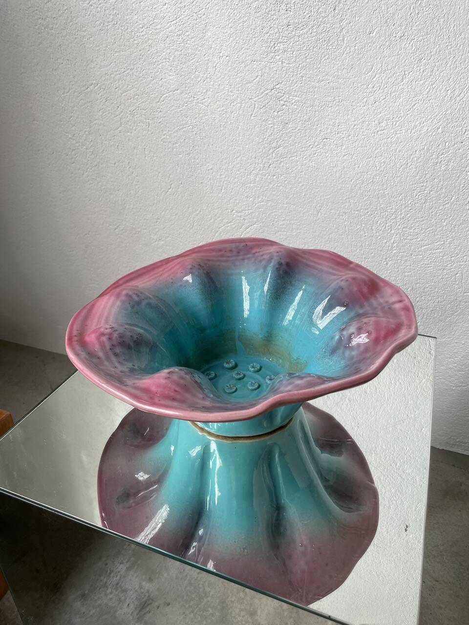 Blue and pink ceramic dish
