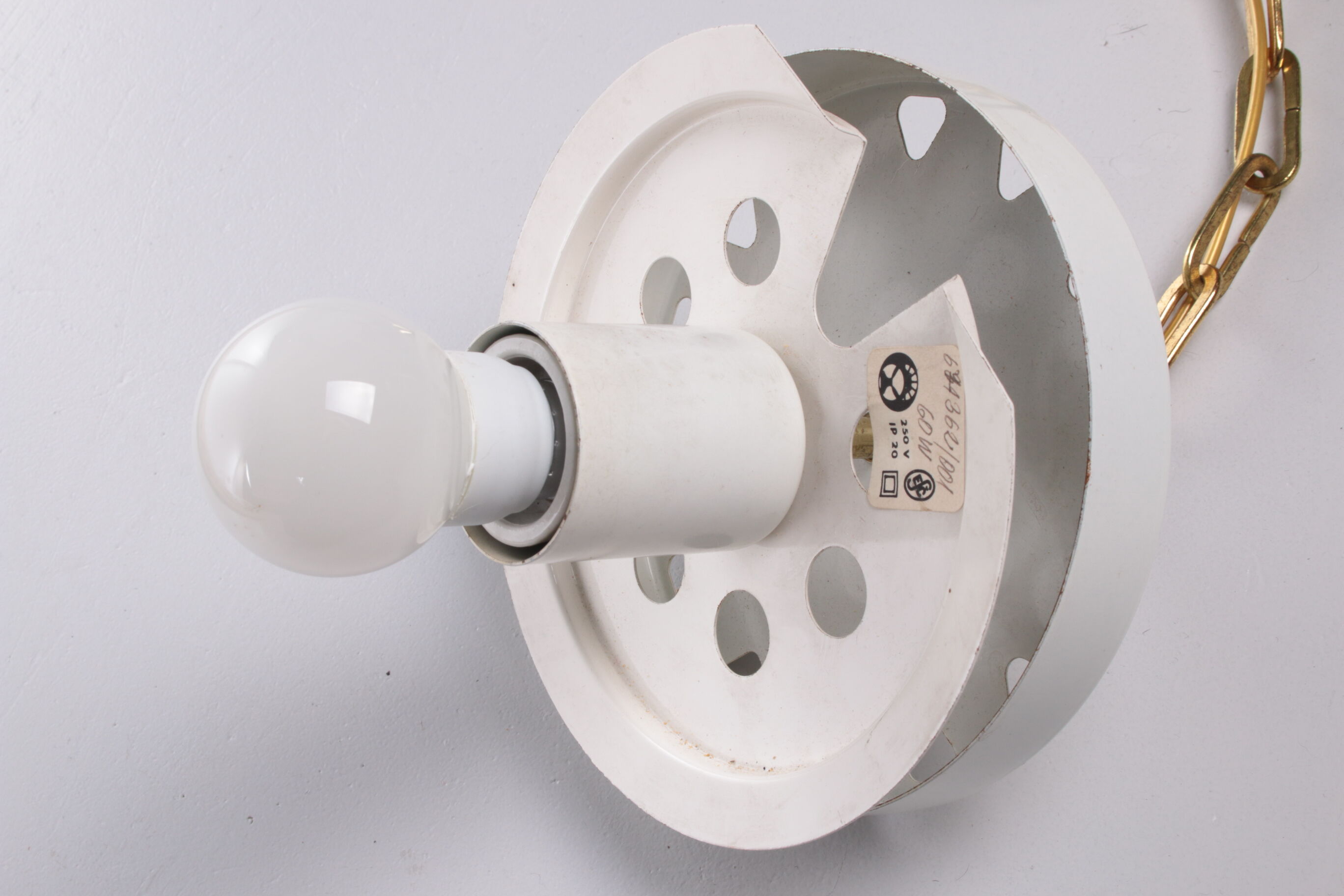 Vintage Hanging lamp Hollywood Regency style with white mixed glass ball.