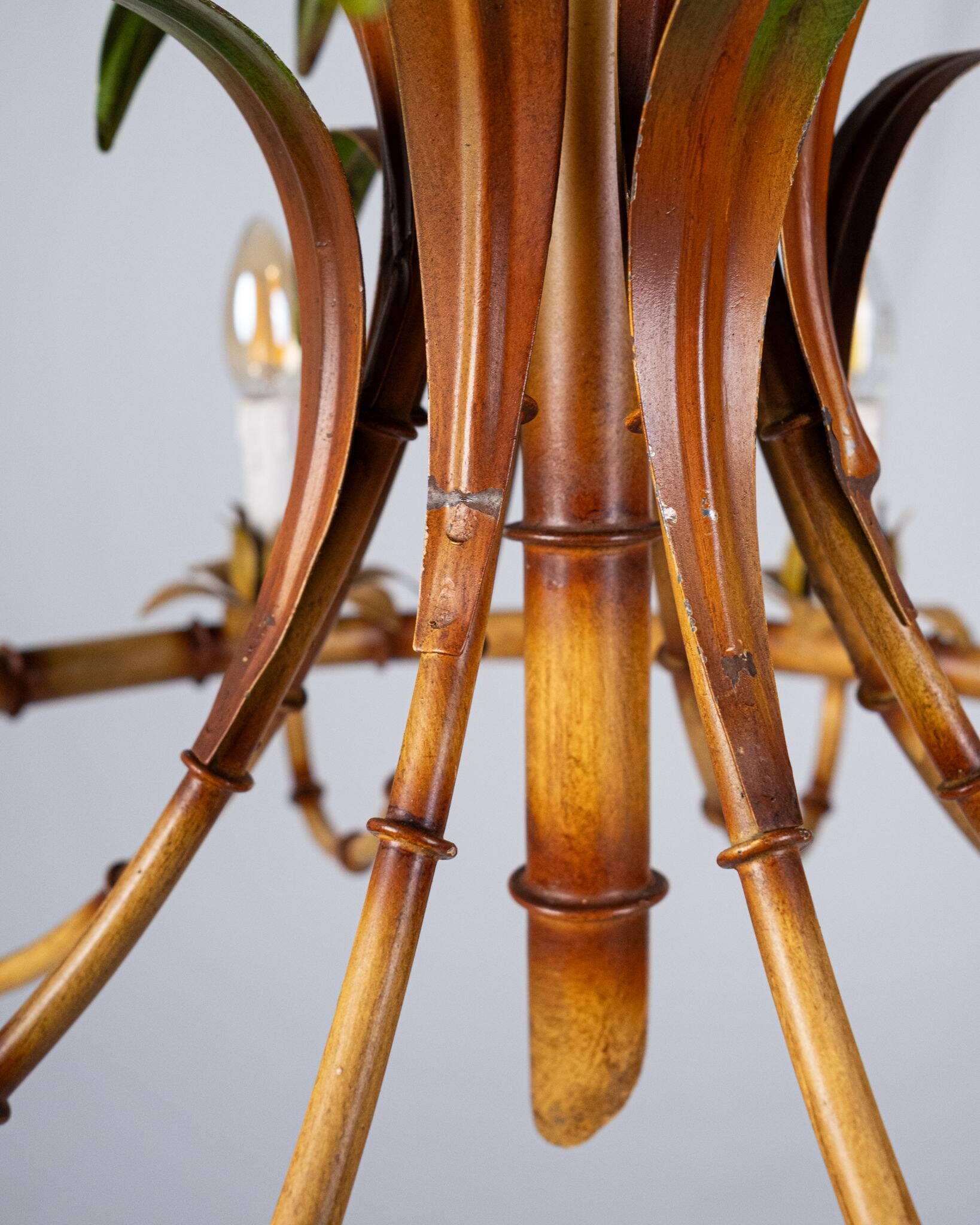 Italian metal chandelier in bamboo imitation, 1960s