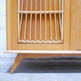 Vintage wardrobe in wood and rattan