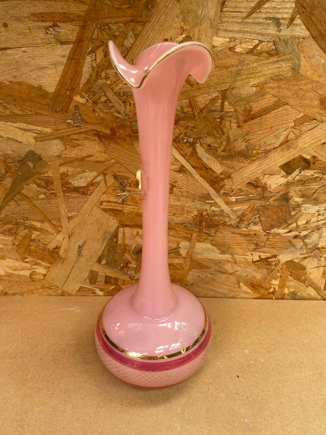 Old Pink Opaline Soliflore Vase + Vintage Gold & Camé Decor