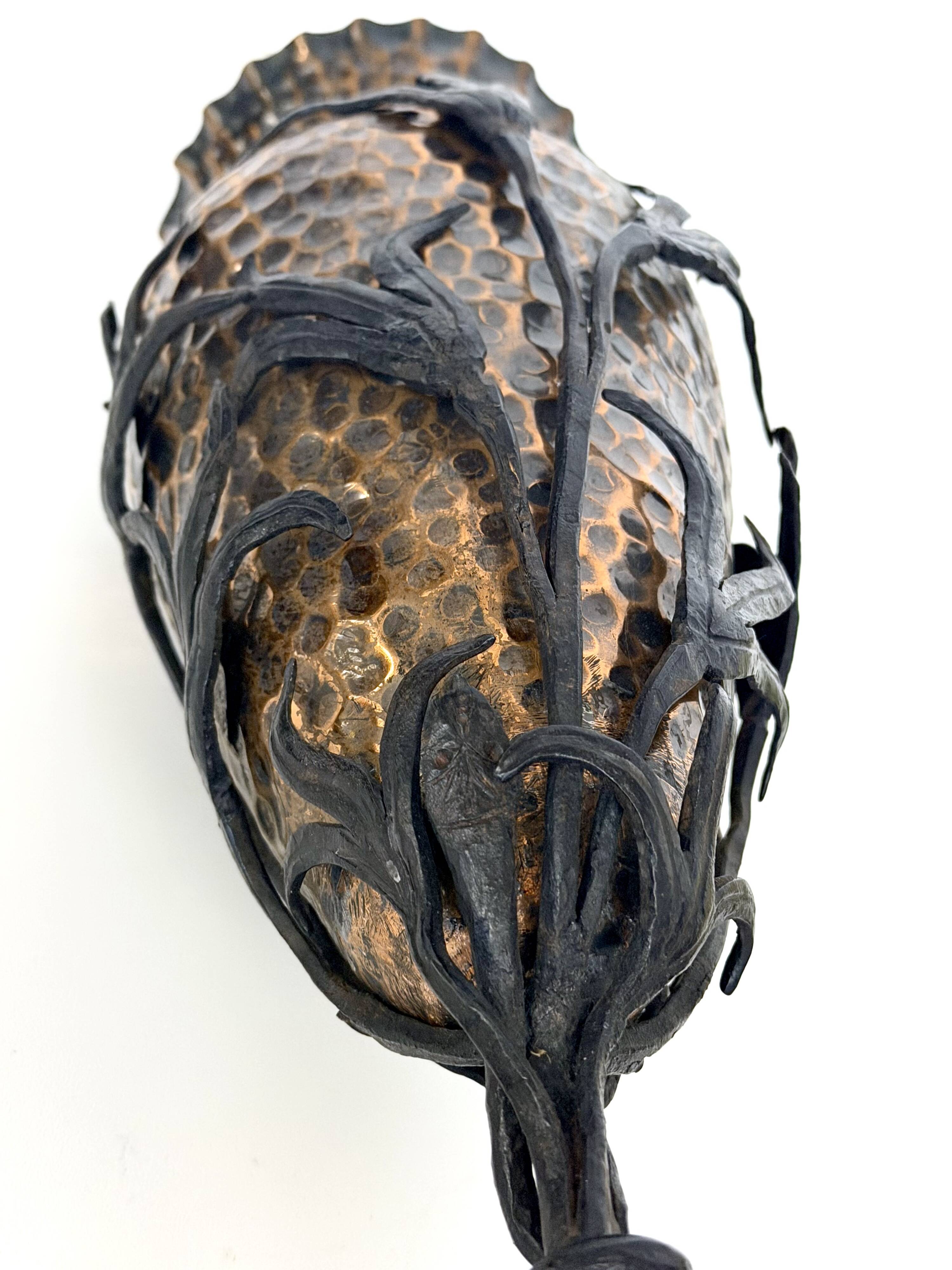 Copper Vase with Wrought Iron Snake and Leaves attr. to Alessandro Mazzucot