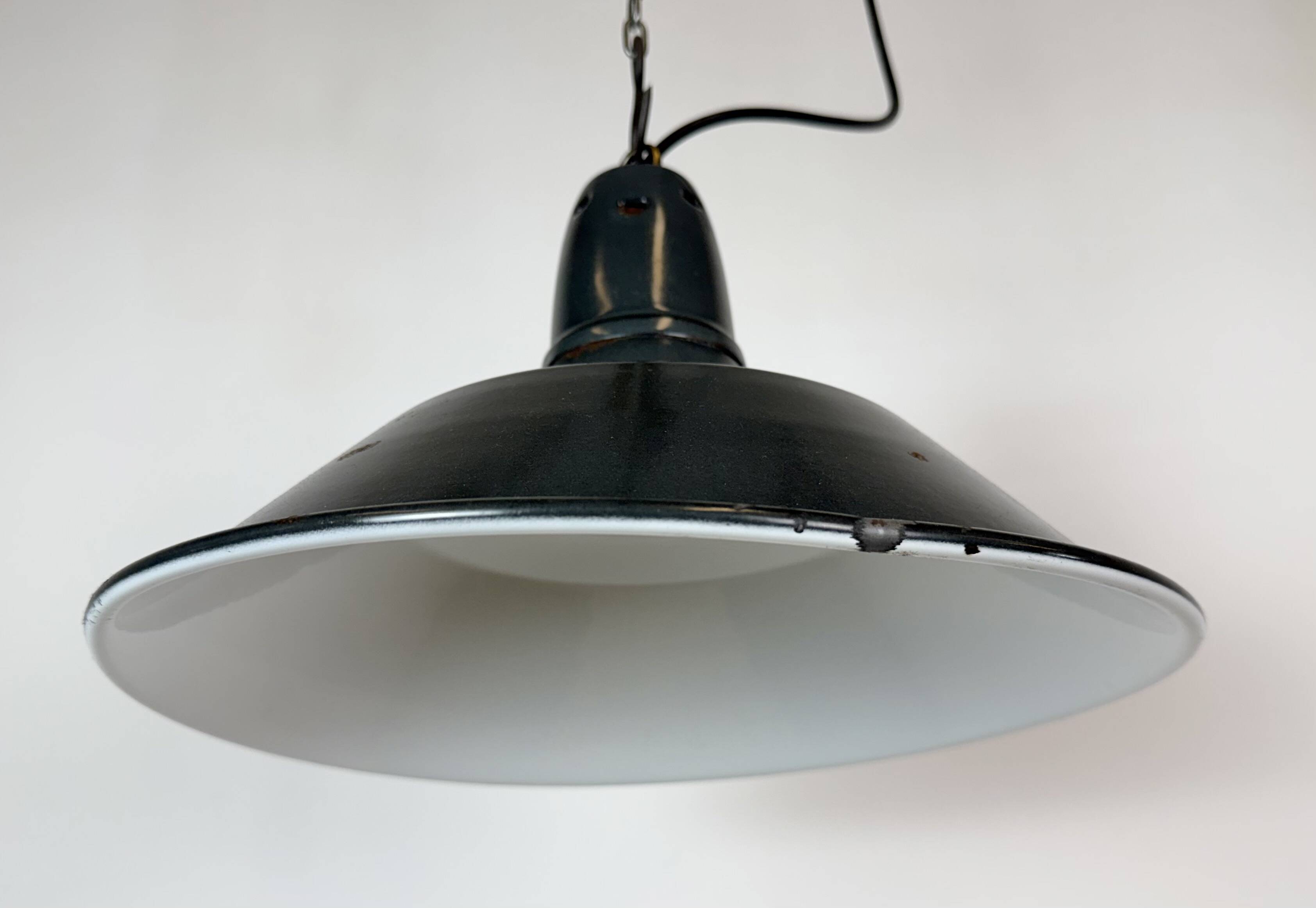 Industrial French Black Enamel Factory Pendant Lamp, 1960s