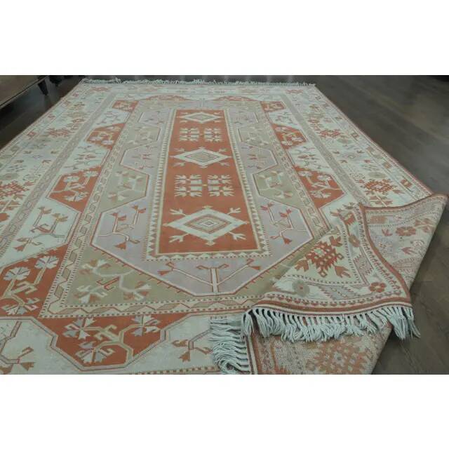 1970s Vintage Turkish Handmade Wool & Cotton Orange Area Rug 254x358