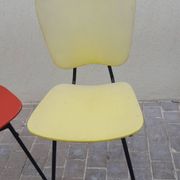 4 vintage metal tubular feet chairs, vinyl seating, skai