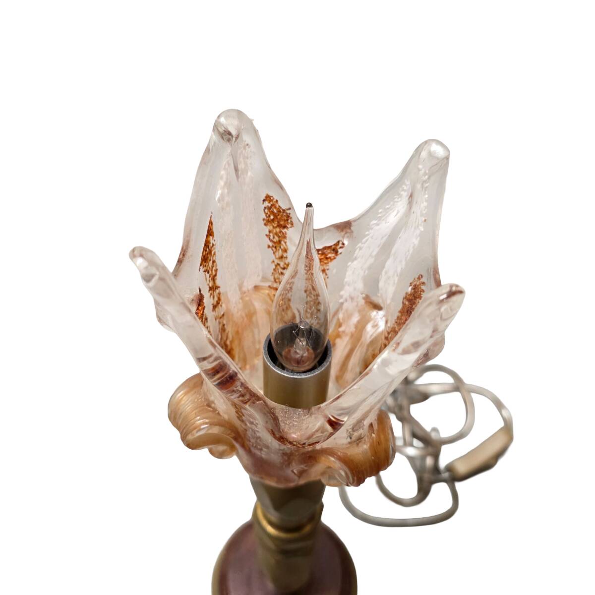 French Mid-century brass lamp with tulip shade, 1950s