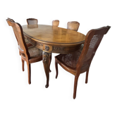 Large Louis XV style dining table with marquetry top and