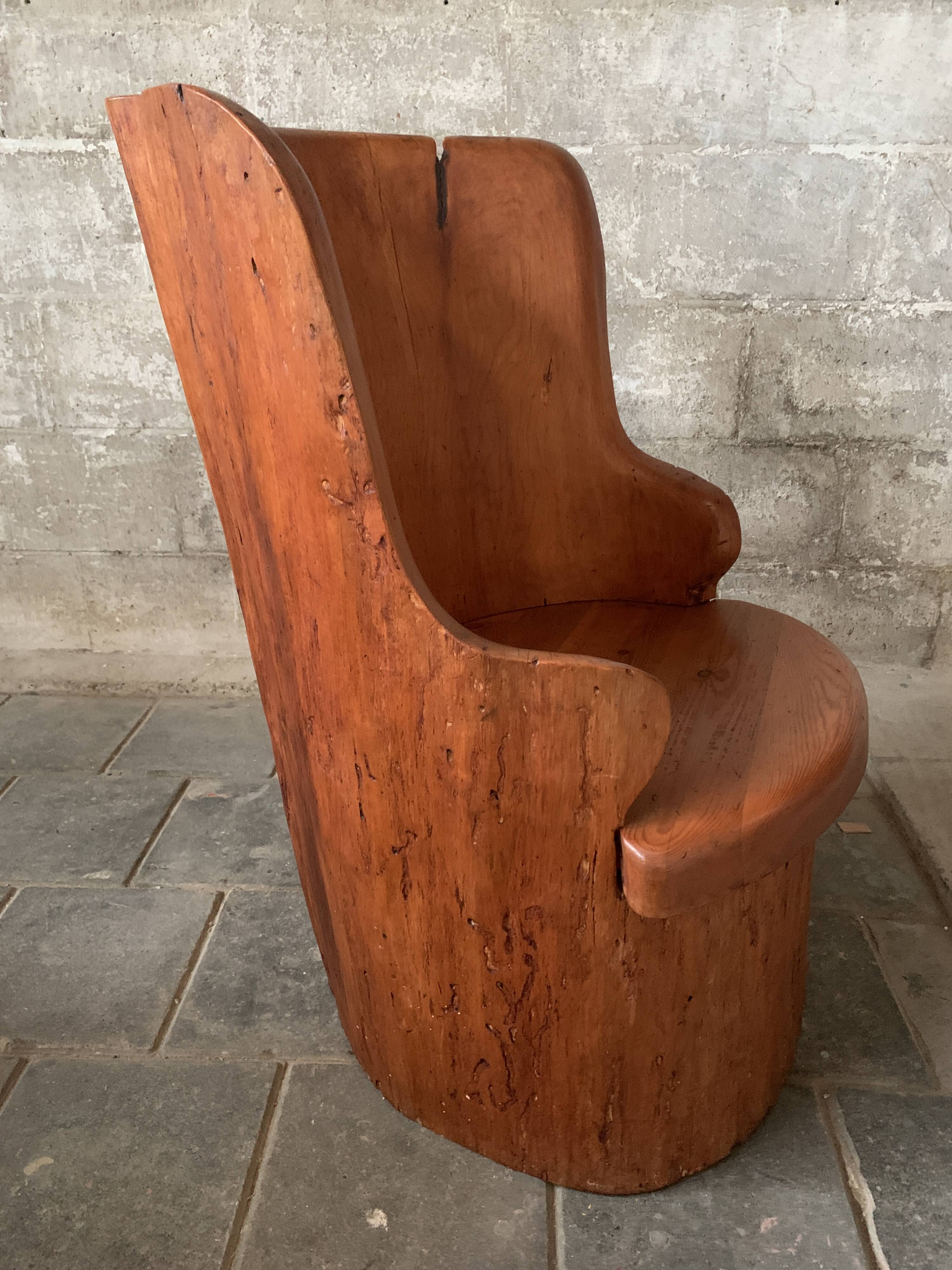Scandinavian Swedish pine log stump chair "kubbstol" 1970s