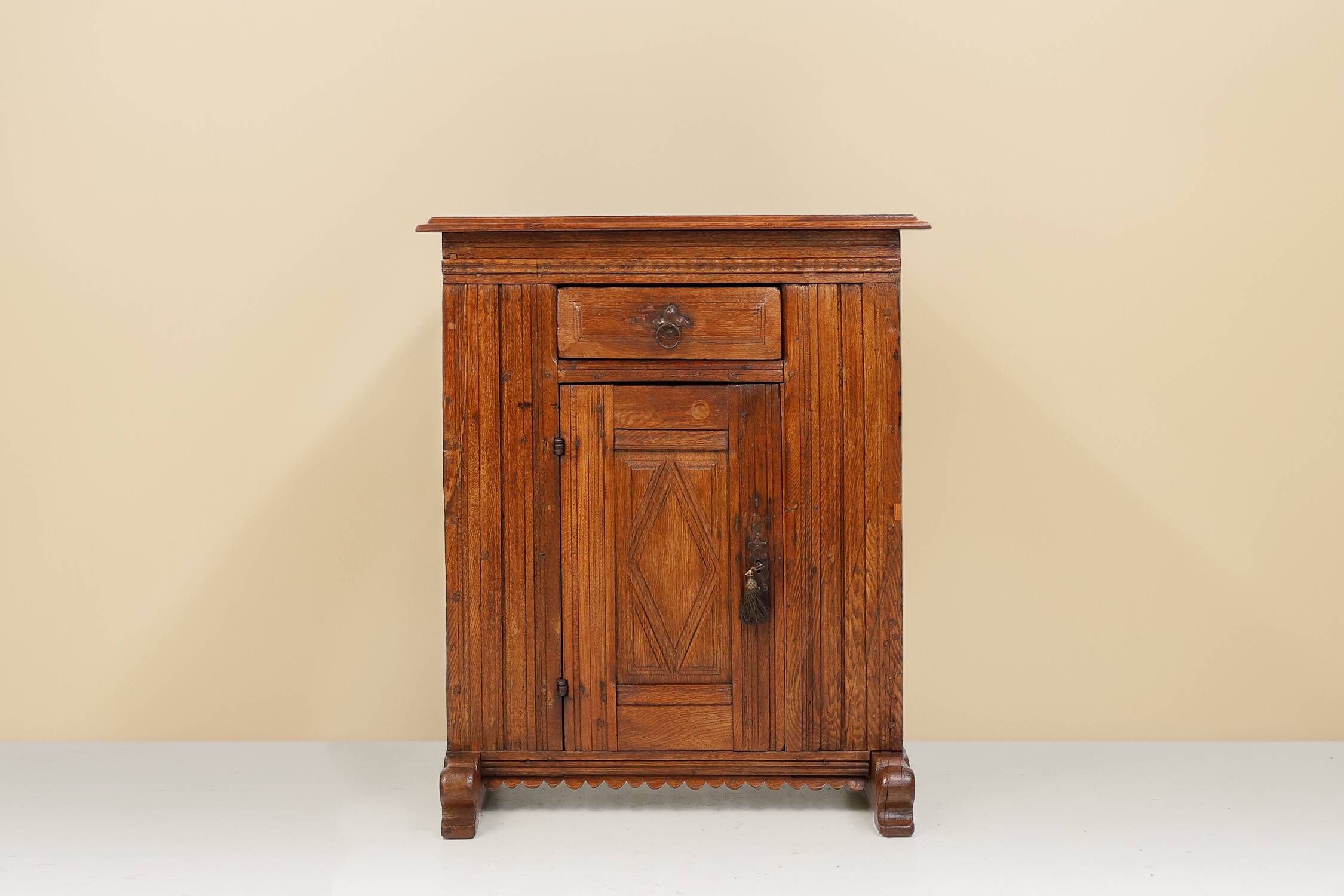 16th Century Belgian hand carved single door cabinet in full oak