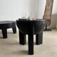 Black mango wood tripod side table with a semi-spherical top, height: 45 cm, diameter: 44 cm.