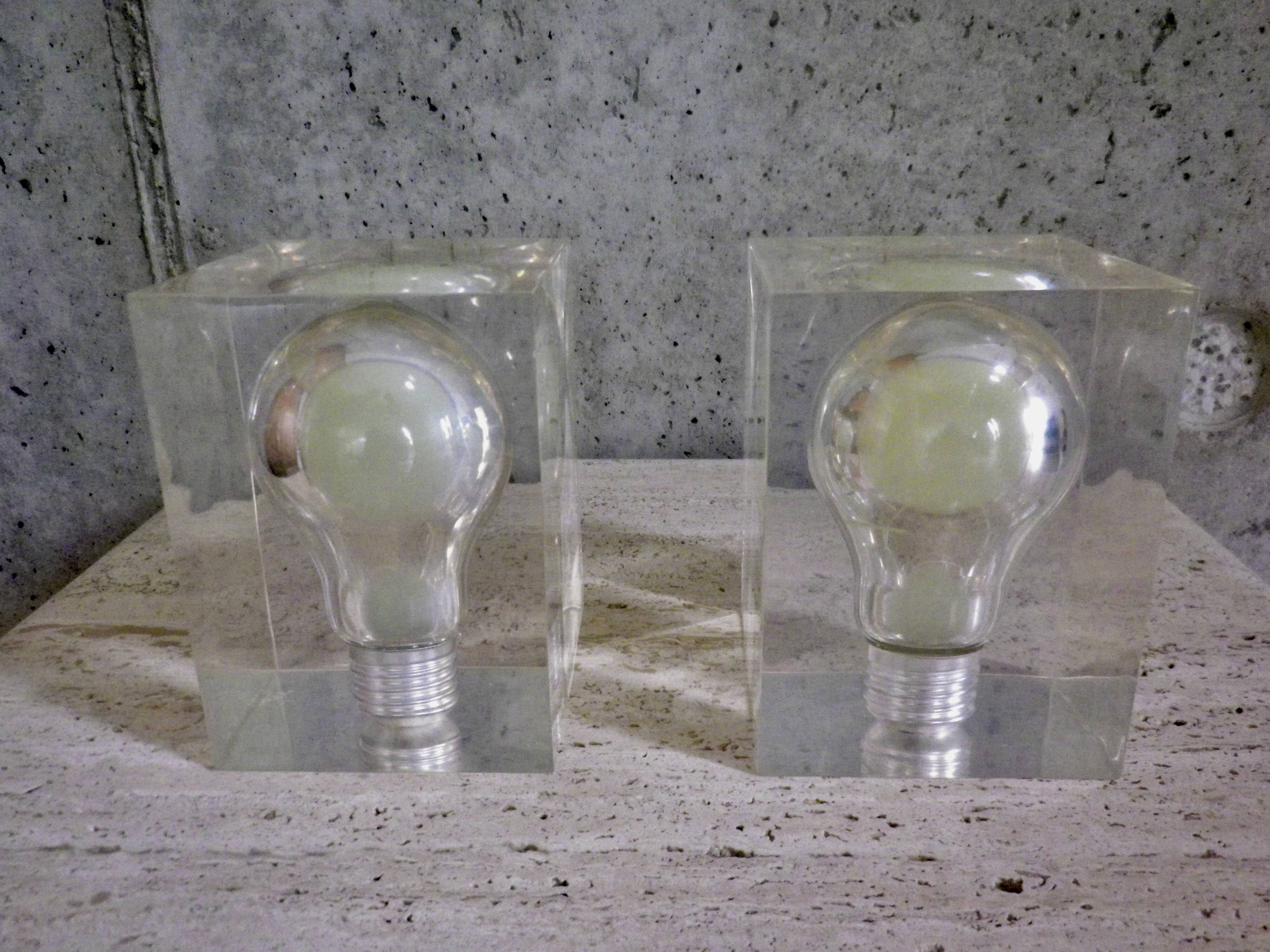 Pair of Pierre Giraudon resin inclusions bulbs