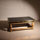 Rustic Coffee Table in Slate, Brass and Solid Oak | Germany 1970s