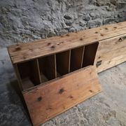 Old French industrial workshop furniture in pine / storage bench, circa 1880–1900