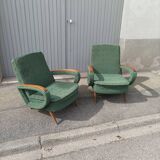 Pair of vintage armchairs green fabric