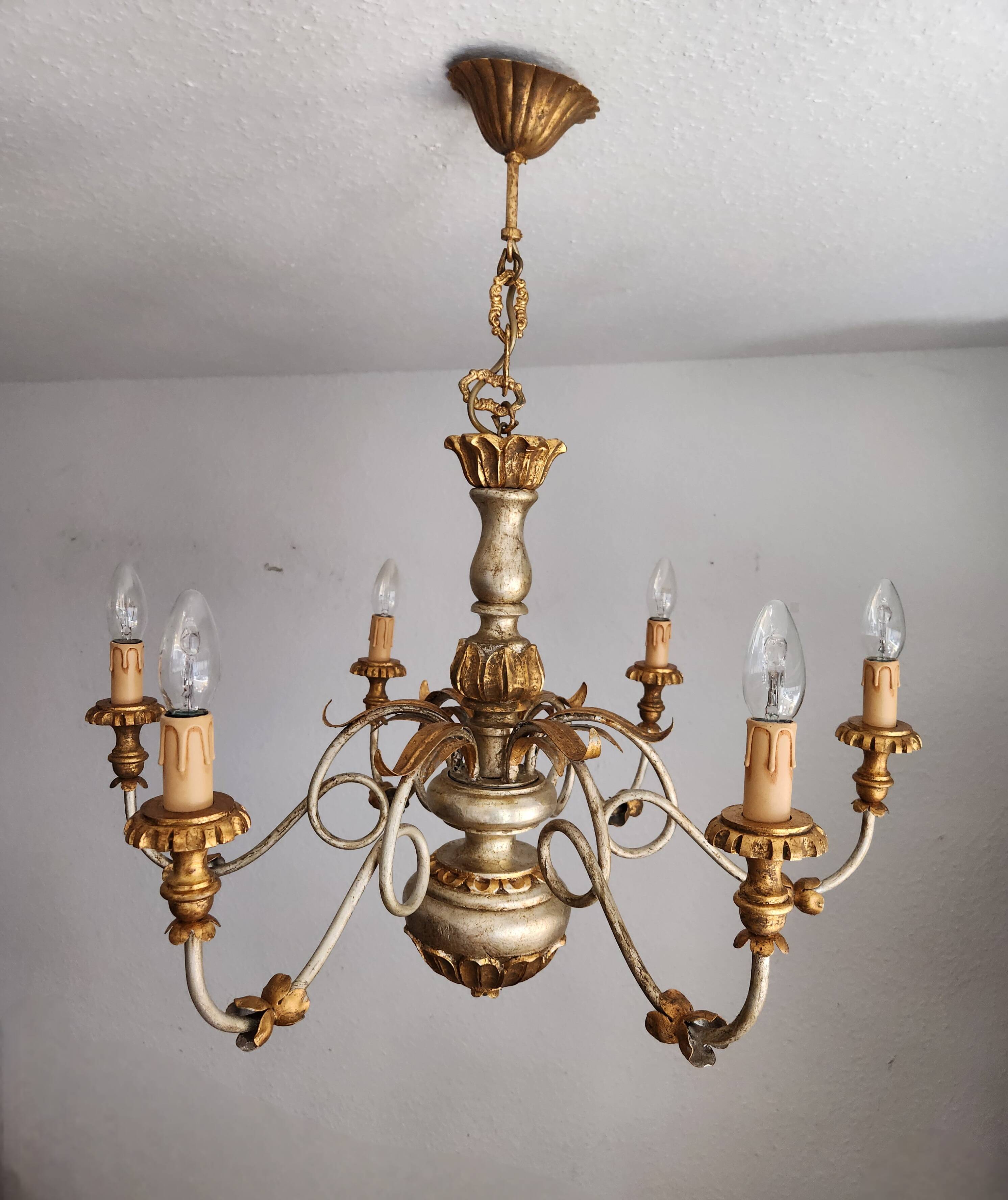 Antique gilded silver chandelier Florentine Rococo Louis XV Italy