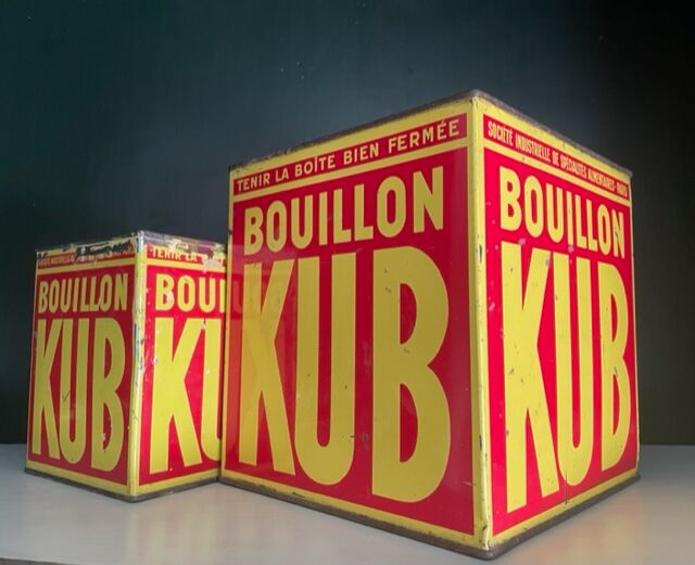 Duo of boxes Bouillon Kub metal 1950