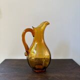 Vintage orange mouth-blown glass pitcher